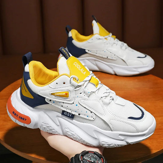 Spring Summer Men's Shoes New Breathable Mesh Shoes Men's Trendy All-match White Shoes Thick-soled sneaker Casual Torre Shoes