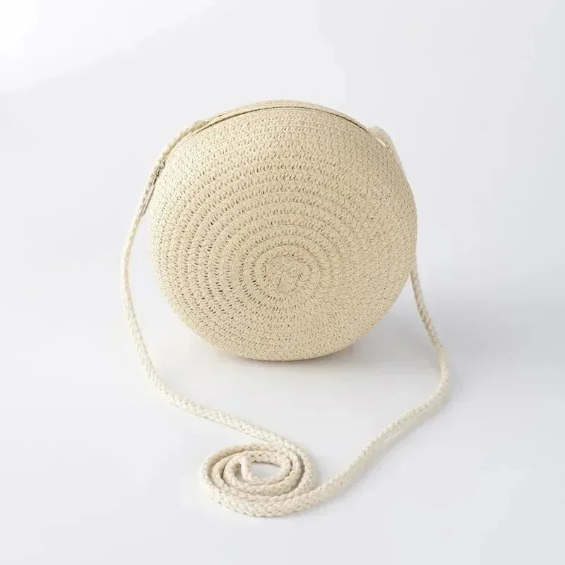 12cm Women Handmade Straw Bag Kids Girl Round Straw Handbag Summer Beach Bag Rattan Woven Shoulder Bags Handbag Knit Accessories