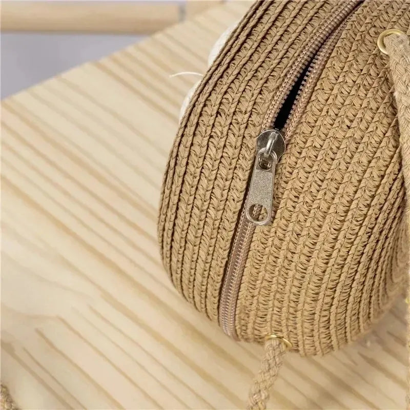 12cm Women Handmade Straw Bag Kids Girl Round Straw Handbag Summer Beach Bag Rattan Woven Shoulder Bags Handbag Knit Accessories