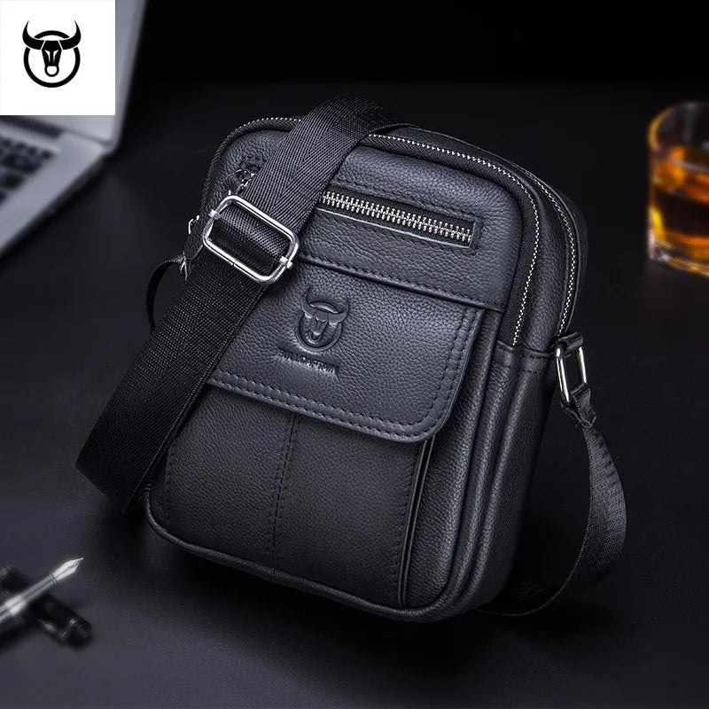 Genuine Leather Men's Shoulder Crossbody Bag Cowhide Casual Korean Style Student Handbag Small Commuter Messenger Bag