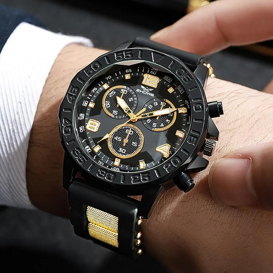 Men Fashion Sports Rubber Strap Quartz Watch Big Dial Watches Men's Gift