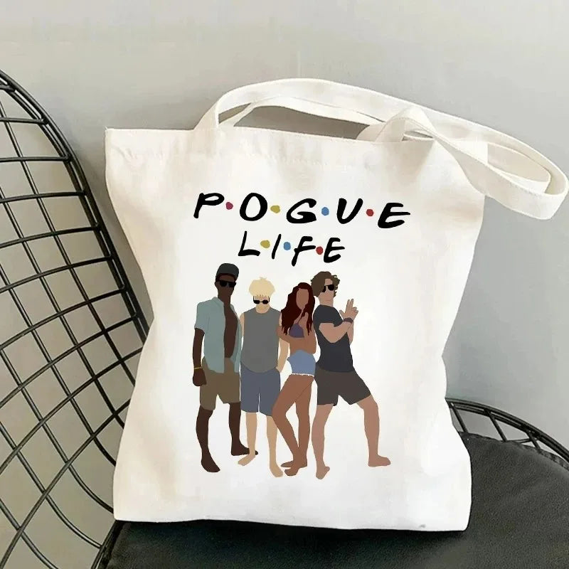 Pogue Life Letter Print Women Tote Shoulder Bags Graphic Lady Shopper Bag Eco Large-capacity Causal Canvas Handbag for Female