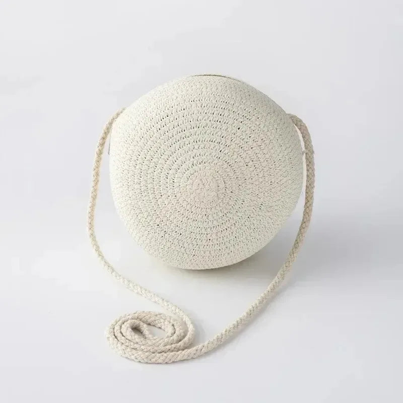 12cm Women Handmade Straw Bag Kids Girl Round Straw Handbag Summer Beach Bag Rattan Woven Shoulder Bags Handbag Knit Accessories