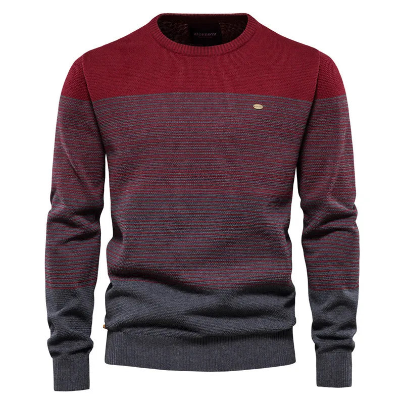 2023 Men's Autumn and Winter Sweater Pullover European Size Long Sleeved Slim Fitting Round Neck Striped Men's Knitted Sweater