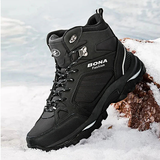 BONA Men Boots Anti-Skidding Leather Shoes Men Popular Comfy Spring Autumn Men Shoes Short Plush Snow Boots Durable Outsole