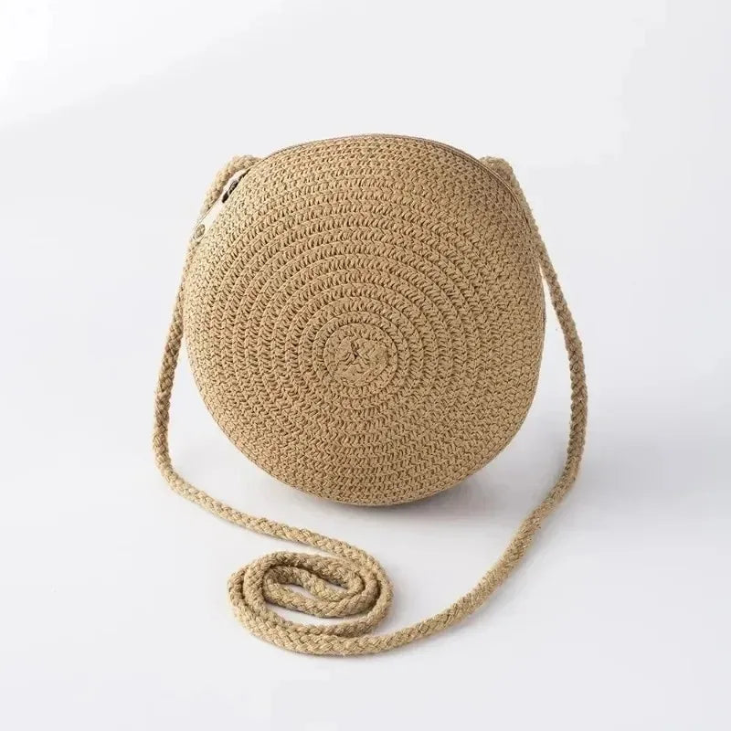 12cm Women Handmade Straw Bag Kids Girl Round Straw Handbag Summer Beach Bag Rattan Woven Shoulder Bags Handbag Knit Accessories