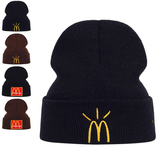 Unisex M Letter Embroidery Beanies Winter Warm Hat Hip Hop Cap Beanie Hat Caps for Women Men