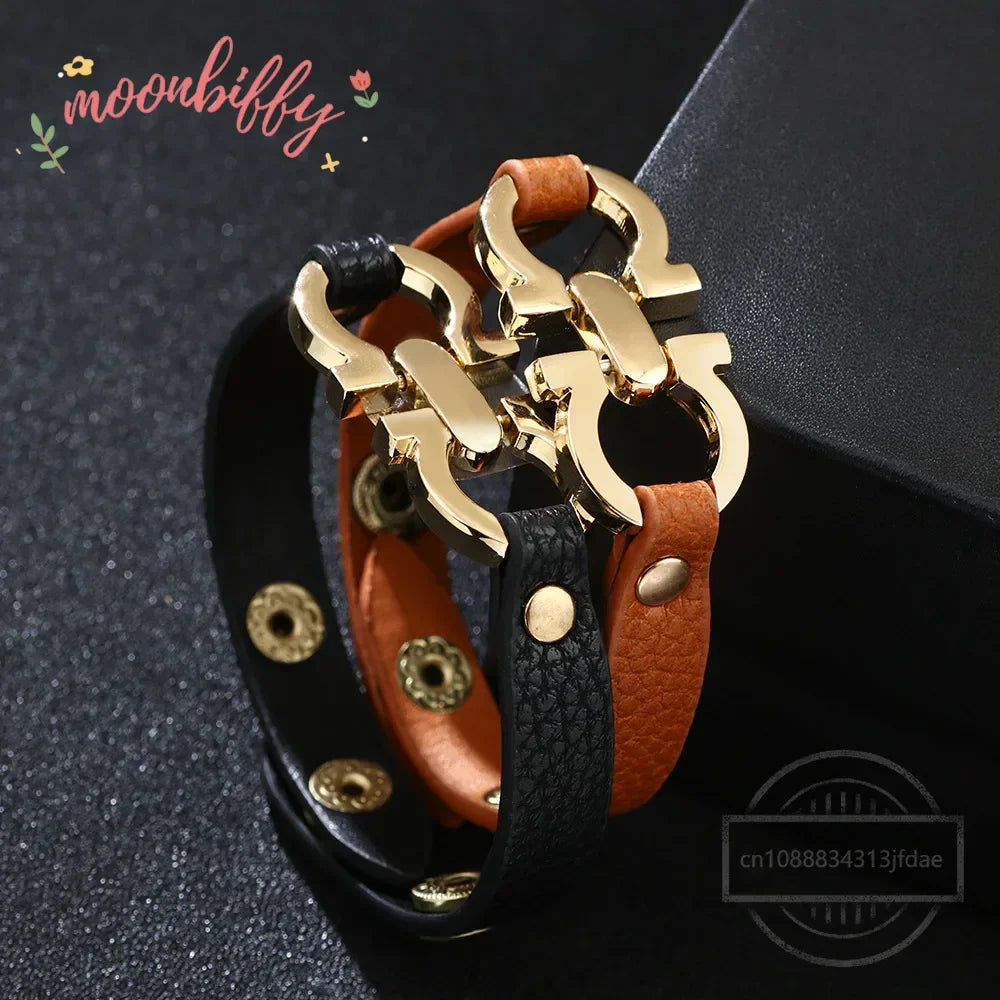 High Quality PU Leather Bracelet for Women Fashion Charms Alloy Geometric Leather Bracelets Casual Party Accessories Gift