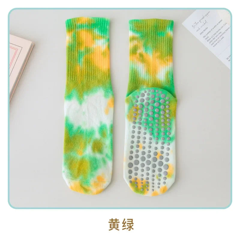 Fashion Trendy Tie Dye Mid Tube Yoga Socks Women Professional Pilate Breathable Non-slip Socks Trampoline Fitness Sports Socks