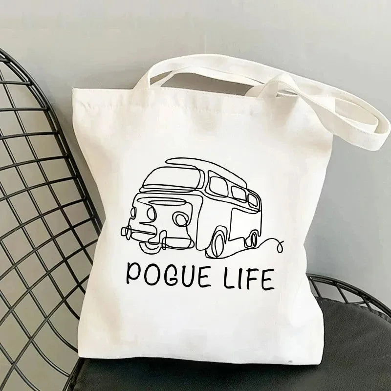 Pogue Life Letter Print Women Tote Shoulder Bags Graphic Lady Shopper Bag Eco Large-capacity Causal Canvas Handbag for Female