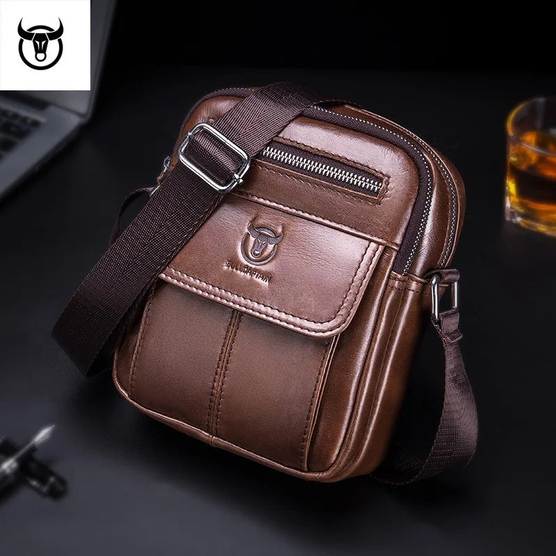 Genuine Leather Men's Shoulder Crossbody Bag Cowhide Casual Korean Style Student Handbag Small Commuter Messenger Bag