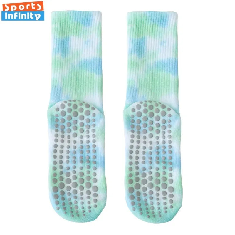 Fashion Trendy Tie Dye Mid Tube Yoga Socks Women Professional Pilate Breathable Non-slip Socks Trampoline Fitness Sports Socks