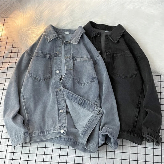 BF Style Washed Denim Jacket For Women Oversize Casual Solid Color Jean Coat Spring Autumn Simple Loose Jean Outerwear