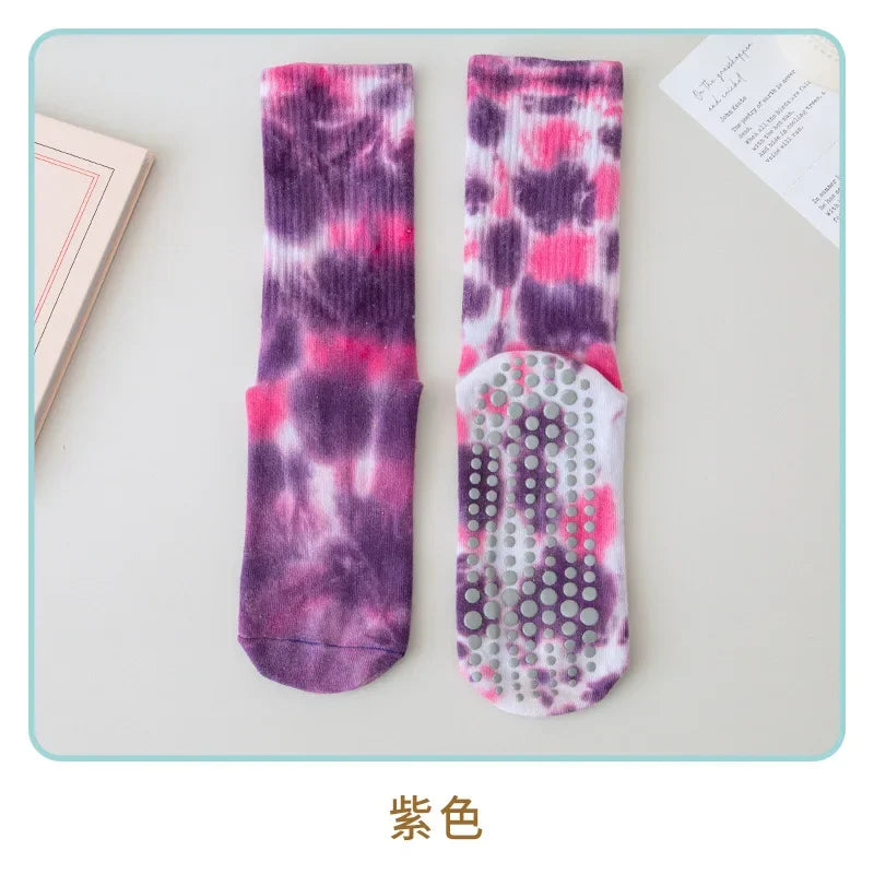 Fashion Trendy Tie Dye Mid Tube Yoga Socks Women Professional Pilate Breathable Non-slip Socks Trampoline Fitness Sports Socks