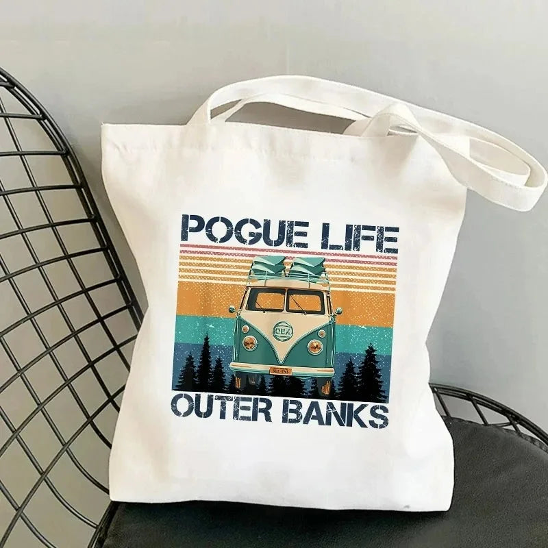 Pogue Life Letter Print Women Tote Shoulder Bags Graphic Lady Shopper Bag Eco Large-capacity Causal Canvas Handbag for Female