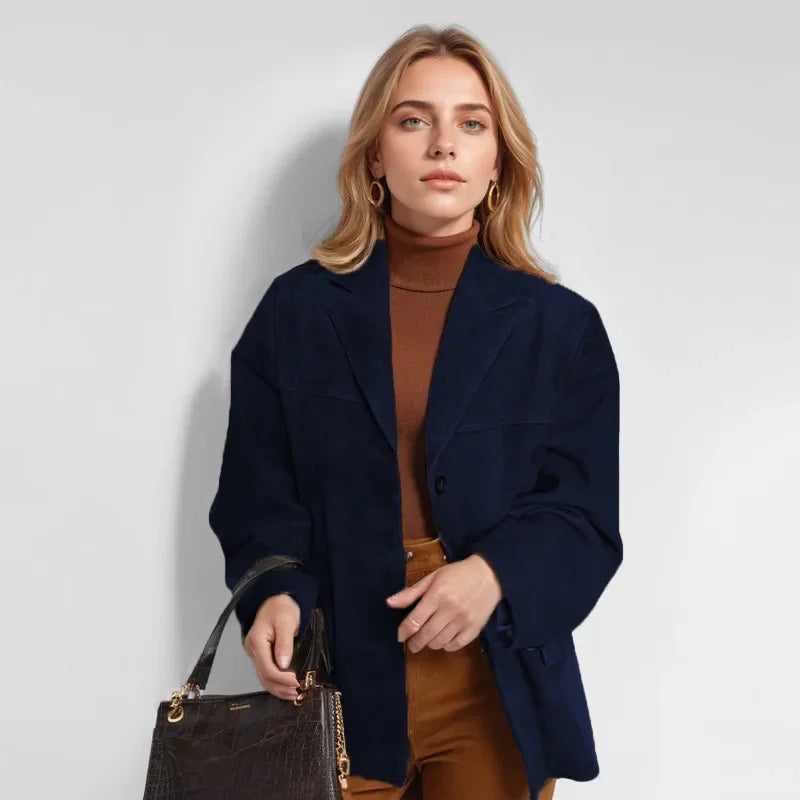 Vintage Brown Blazer Women Suede Leather Jacket Autumn Fashion Single Breasted Lapel Loose Coats Street Office Lady Outerwears