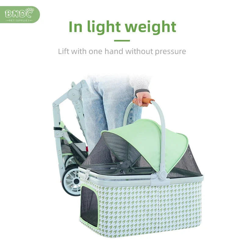 Comfortable Mesh and Foldable Luxury Four Wheels Pet Dog Stroller Portable Small Pet Stroller For Cat And Dog