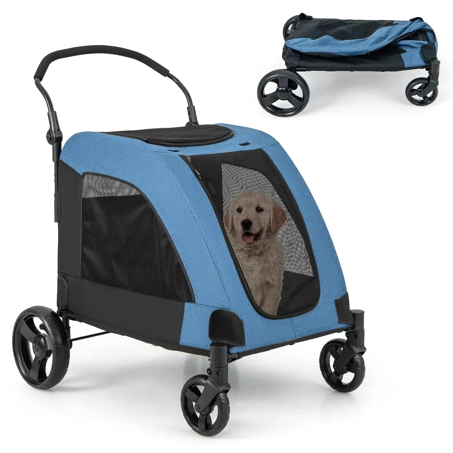 Dog Stroller for Large Dogs - Extra Large Pet Stroller for Senior Dogs, Safety Belt, Adjustable Handle, Removable Pad, Folding D