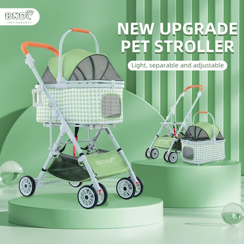 Comfortable Mesh and Foldable Luxury Four Wheels Pet Dog Stroller Portable Small Pet Stroller For Cat And Dog