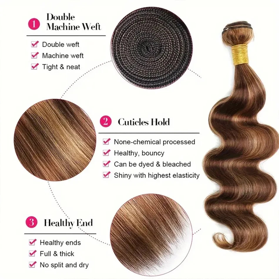 P4/27 Human Hair Bundles Ombre Highlight Body Wave Honey Blonde Virgin Remy Hair Extensions Double Weft Wet and Wavy 3 Bundles