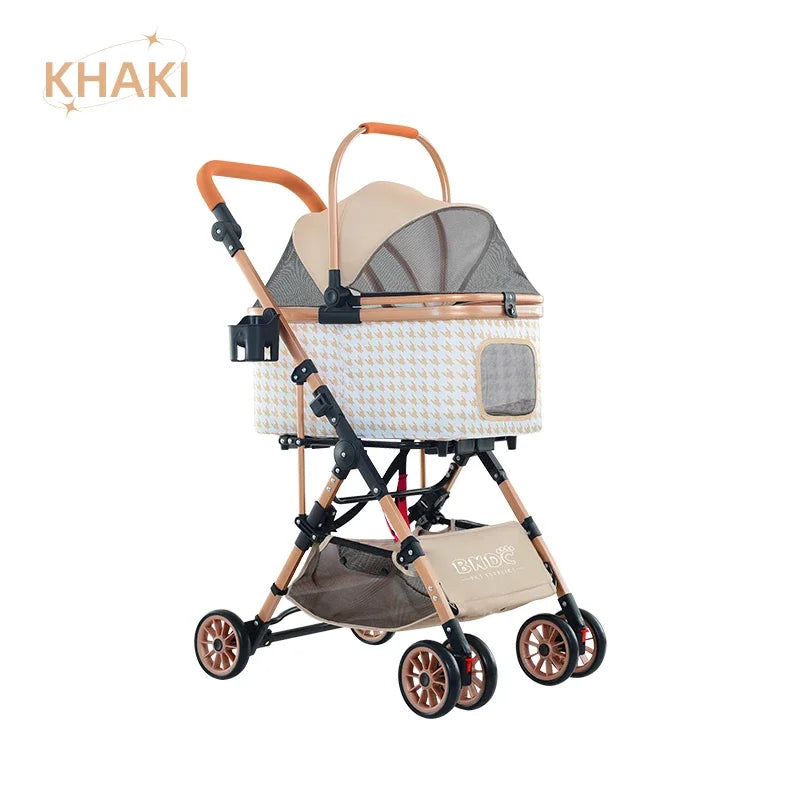 Comfortable Mesh and Foldable Luxury Four Wheels Pet Dog Stroller Portable Small Pet Stroller For Cat And Dog